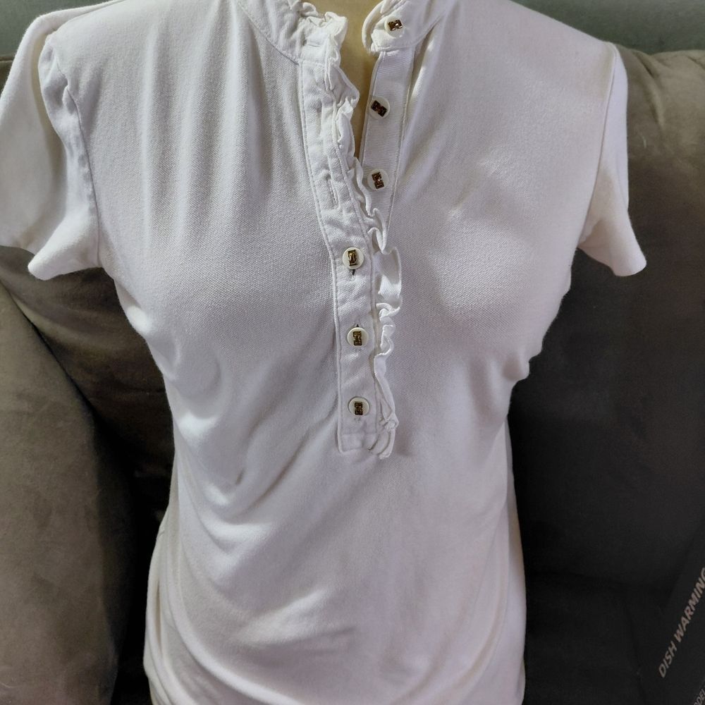 Charter Club White Ruffled Button-Down Shirt
